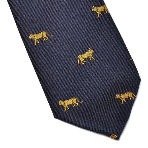 Granatowy jedwabny krawat w lwy