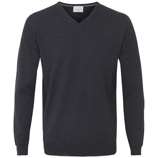 Sweter / pulower v-neck z wełny z merynosów grafitowy