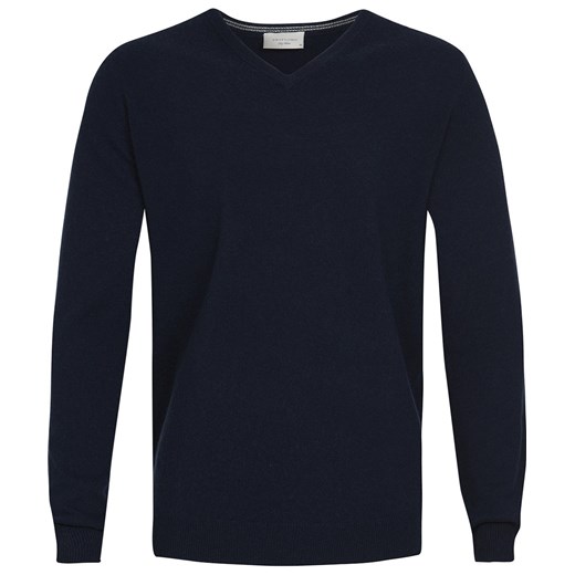 Granatowy sweter / pulower v-neck z wełny z dodatkiem kaszmiru