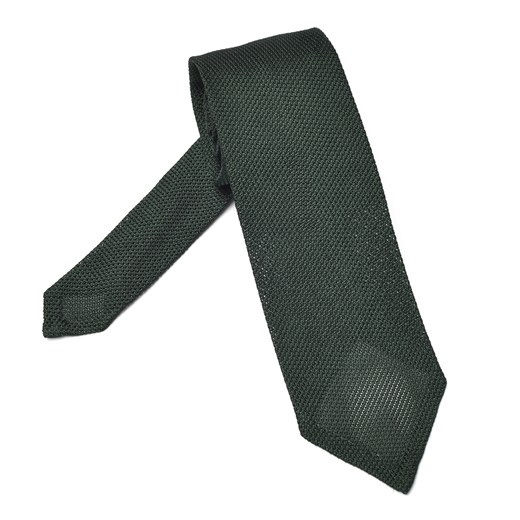 Elegancki zielony krawat z grenadyny o drobnym splocie bez podszewki