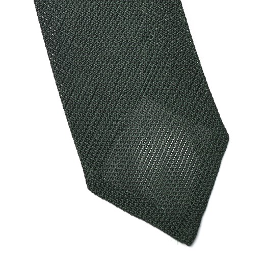 Elegancki zielony krawat z grenadyny o drobnym splocie bez podszewki