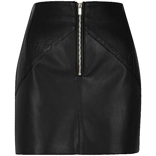 Black leather-look crinkle panel mini skirt   River Island  