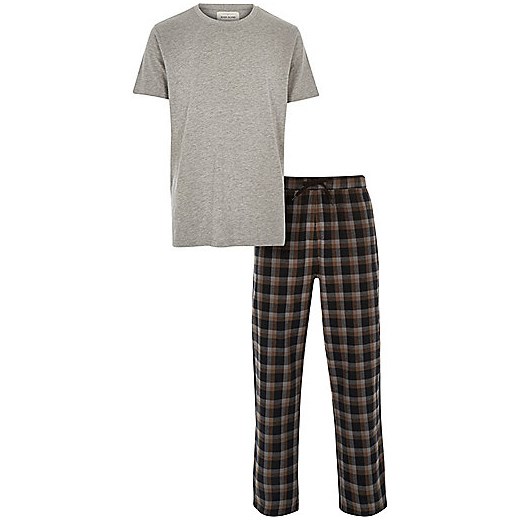 Grey t-shirt checked bottoms pyjama set  River Island szary  