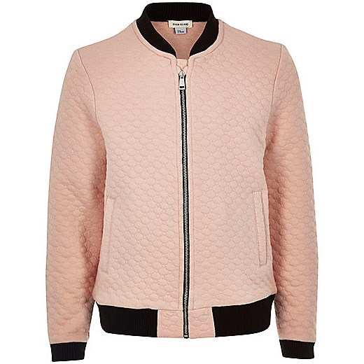 Mini girls pink quilted bomber jacket  River Island bezowy  
