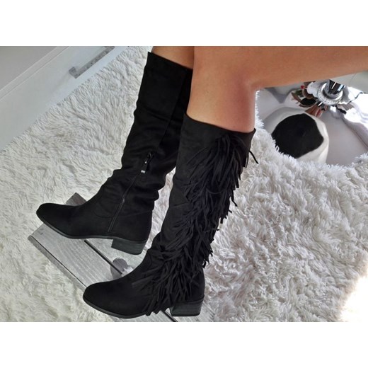 Czarne kozaki z frędzlami boho /E3-2 Ac29 S327/ Top Or czarny 41 pantofelek24.pl