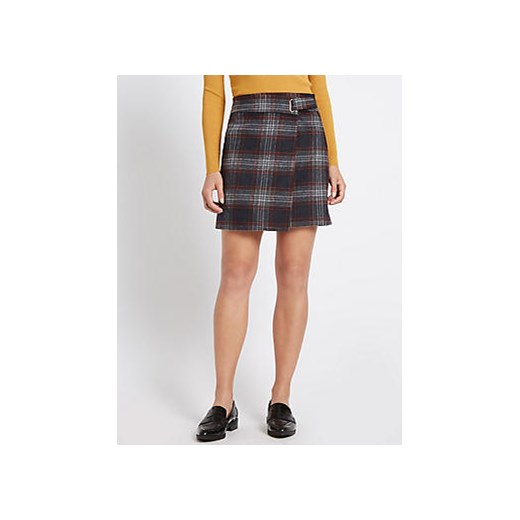 Wrap Checked A-Line Mini Skirt 