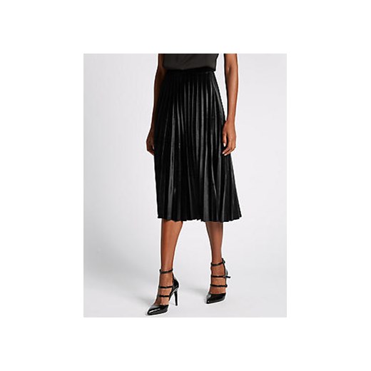Velvet Pleated Midi Skirt 