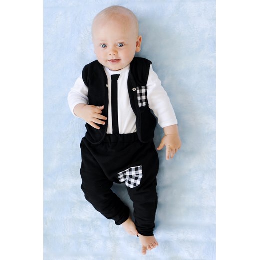 Komplet niemowlęcy Wąski Śledź Black: body z kamizelką+spodenki  Nonino 92 kids.showroom.pl