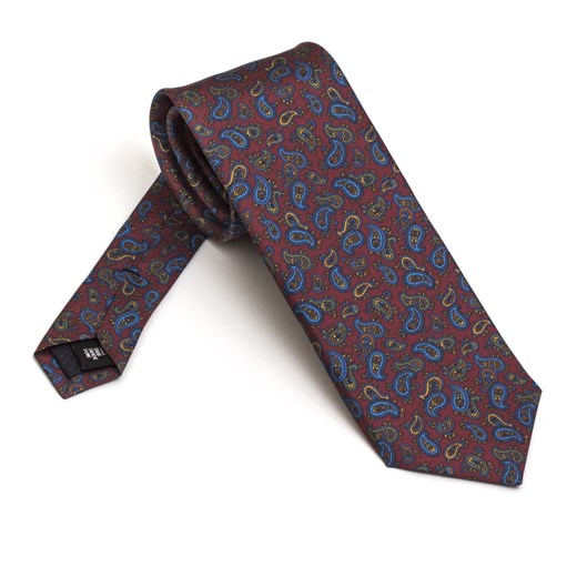 Elegancki bordowy krawat jedwabny Hemley we wzór paisley