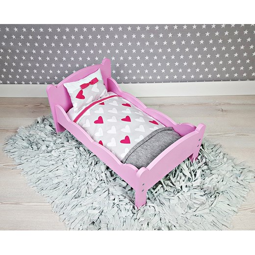 Duże różowe łóżeczko dla lalek + 4 częściowy komplet pościeli