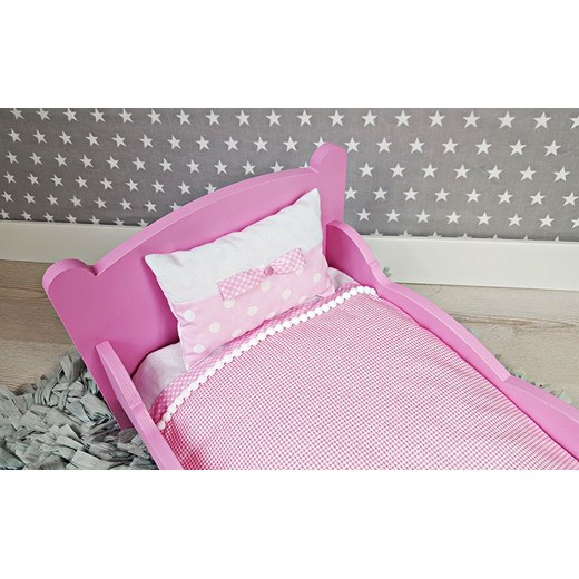Duże różowe łóżeczko dla lalek + 4 częściowy komplet pościeli