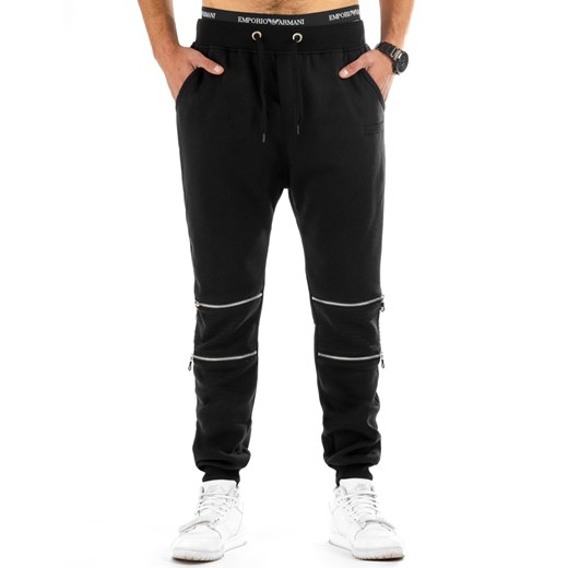 Spodnie męskie dresowe baggy czarne (ux0708)  czarny M DSTREET