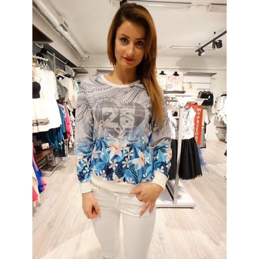 bluzka MY LALA KWIATY niebiesko-biała - GRANAT || ZIELONY || BIAŁY bezowy uniwersalny wyprzedaż EllaButik.pl