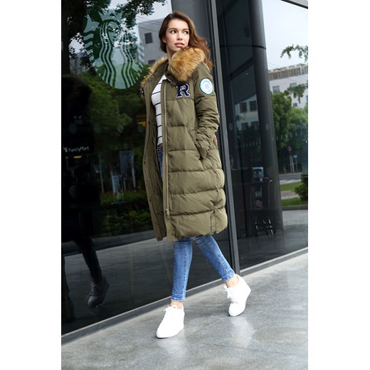 PŁASZCZ ZIMOWY Z PUCHU NATURALNEGO KHAKI (8067) Ljr L (40) goodlookin.pl