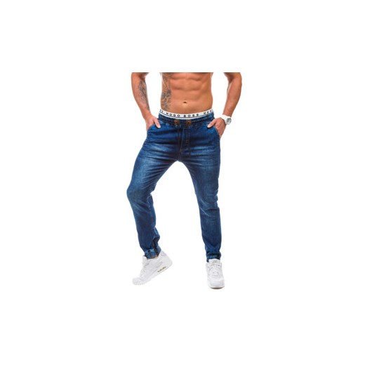 Granatowe spodnie jeansowe joggery męskie Denley 622