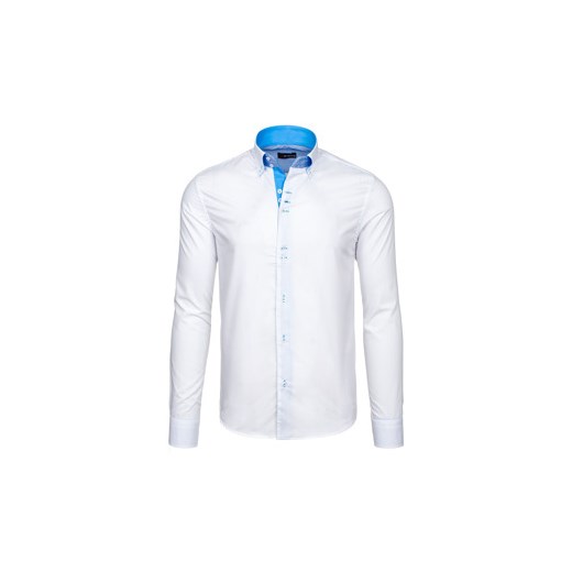 Biało-niebieska koszula męska elegancka z długim rękawem Denley 5753
