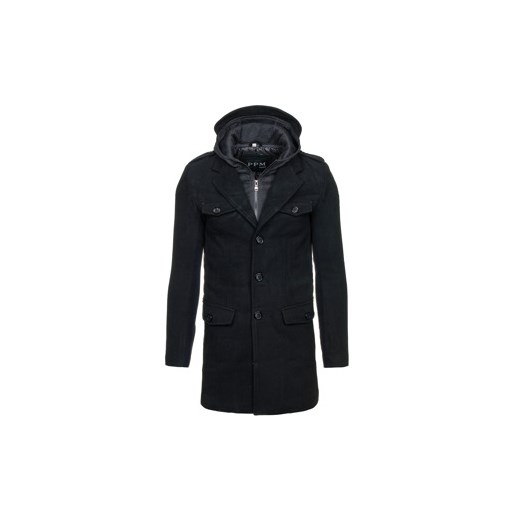 Czarny płaszcz męski zimowy Denley 8819