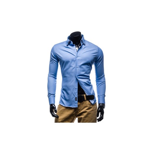 Błękitna koszula męska elegancka z długim rękawem Denley 136