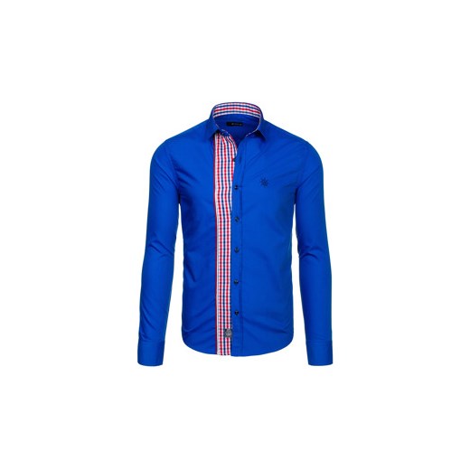 Koszula męska elegancka w kratę z długim rękawem niebieska Denley 5784