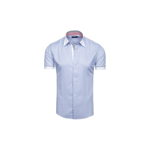 Niebieska koszula męska w paski z krótkim rękawem Denley 6508