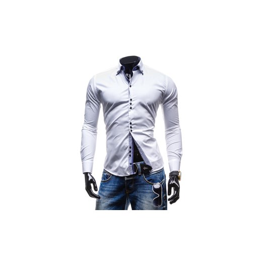 Biała koszula męska elegancka z długim rękawem Denley 4703