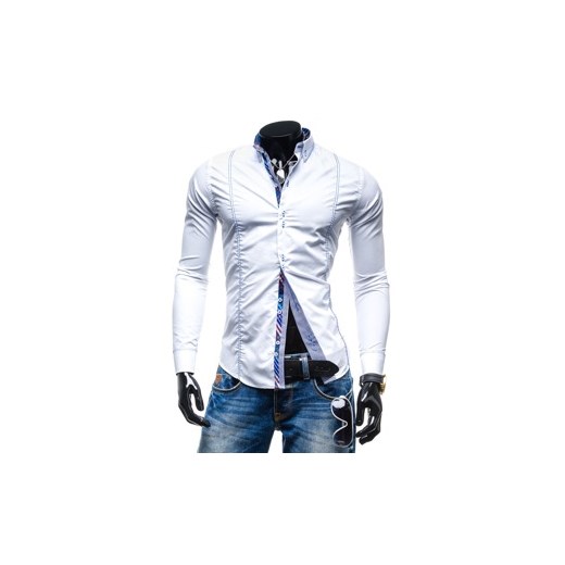 Biała koszula męska elegancka z długim rękawem Denley 4721