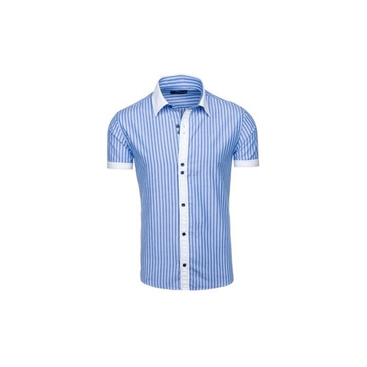 Niebieska koszula męska w paski z krótkim rękawem Denley 6528