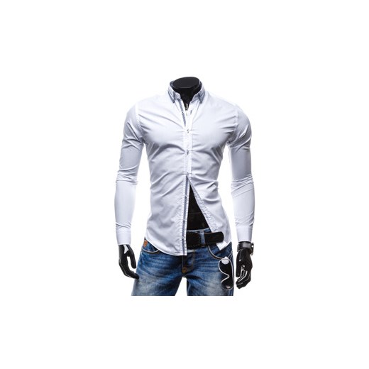 Biało-granatowa koszula męska elegancka z długim rękawem Denley 0704