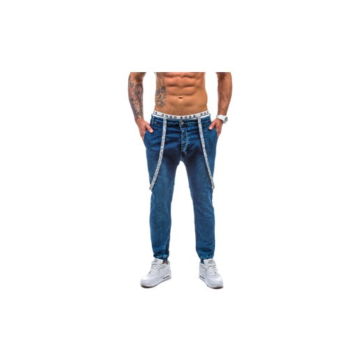 Niebieskie spodnie jeansowe joggery męskie Denley 810