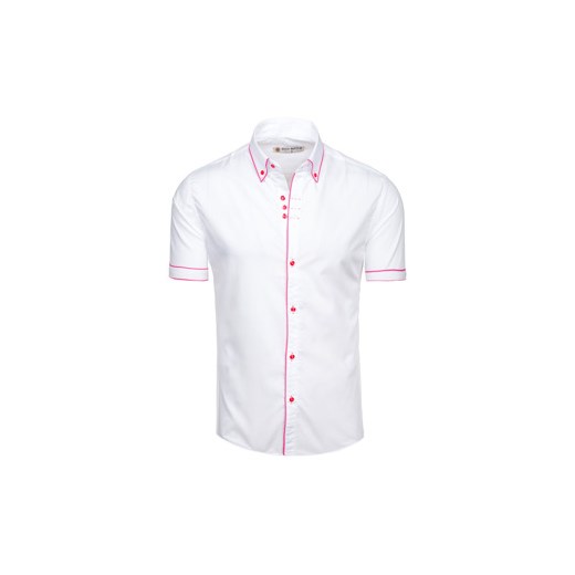 Biało-różowa koszula męska z krótkim rękawem Denley 6507