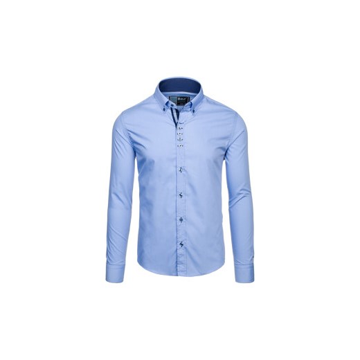 Błękitna koszula męska elegancka z długim rękawem Bolf 5787