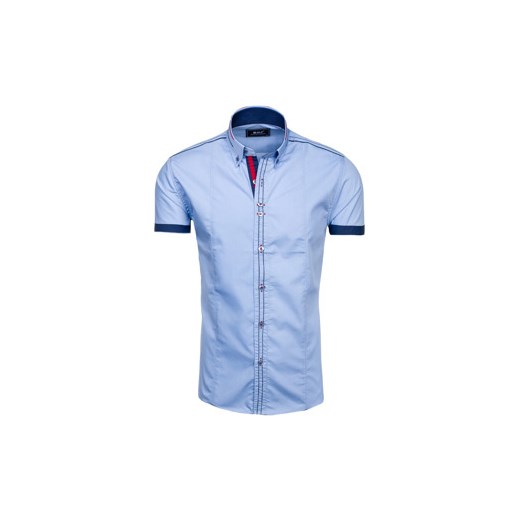 Błękitna koszula męska elegancka z krótkim rękawem Bolf 6513