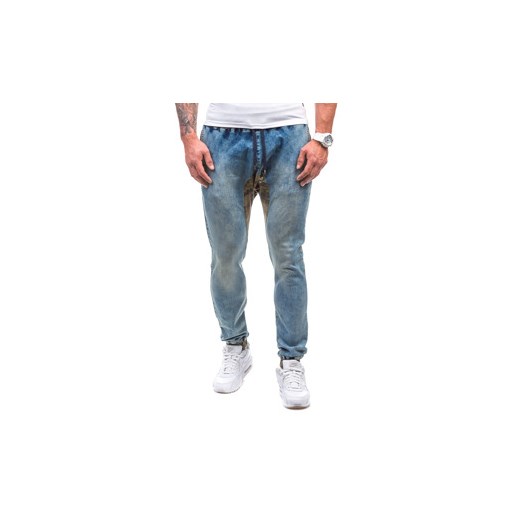 Niebieskie spodnie jeansowe joggery męskie Denley 0465