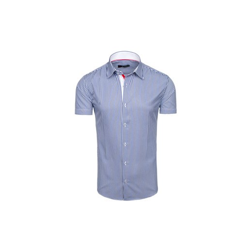 Granatowa koszula męska w paski z krótkim rękawem Denley 6509