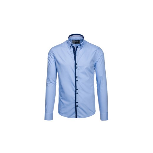 Błękitna koszula męska elegancka z długim rękawem Bolf 5814