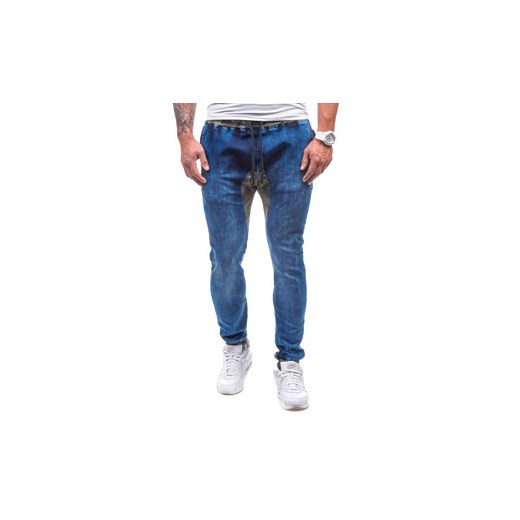 Granatowe spodnie jeansowe joggery męskie Denley 0465