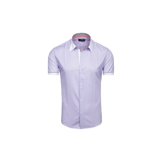Fioletowa koszula męska w paski z krótkim rękawem Denley 6508