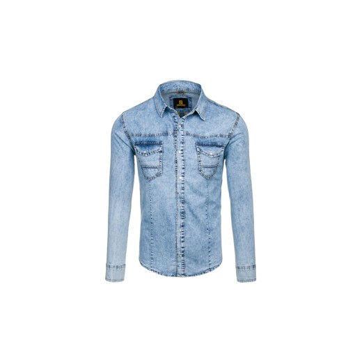 Koszula męska jeansowa z długim rękawem błękitna Denley 4416