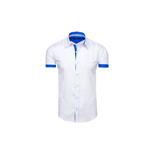 Biała koszula męska we wzory z krótkim rękawem Bolf 6521