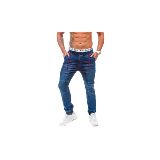 Niebieskie spodnie jeansowe joggery męskie Denley 638
