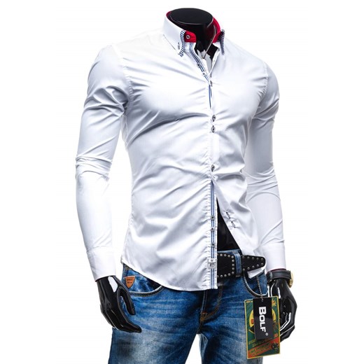 Biała koszula męska elegancka z długim rękawem Bolf 4792