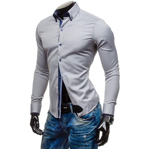 Szara koszula męska elegancka z długim rękawem Bolf 5805