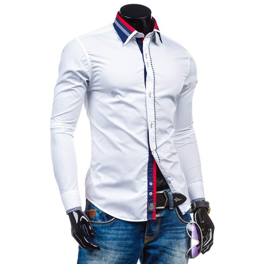 Biała koszula męska elegancka z długim rękawem Denley 6851
