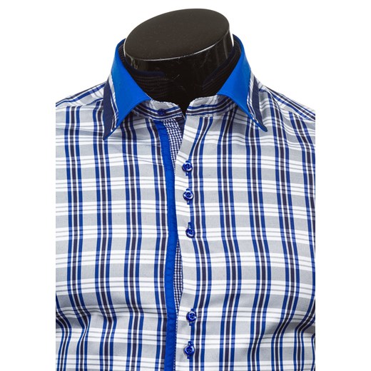 Kobaltowa koszula męska elegancka w paski z długim rękawem Denley 6852