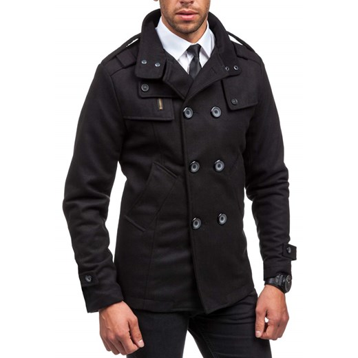 Czarny płaszcz męski zimowy Denley EX903