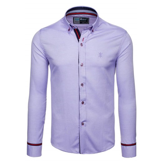 Fioletowa koszula męska elegancka z długim rękawem Bolf 5801