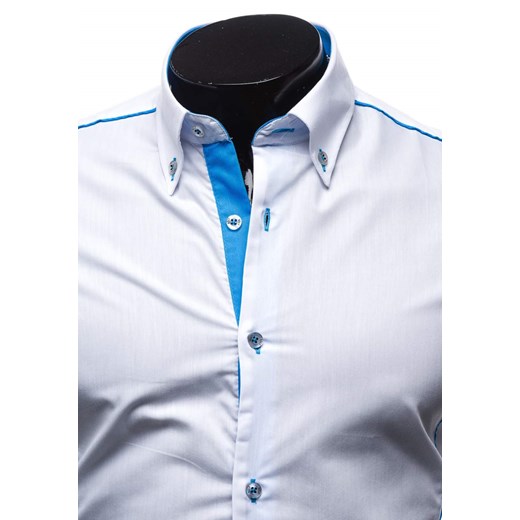 Biało-błękitna koszula męska elegancka z długim rękawem Bolf 5722