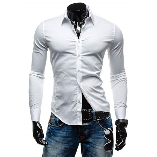 Koszula męska elegancka z długim rękawem biała Denley 142