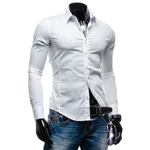 Koszula męska elegancka z długim rękawem biała Denley 142
