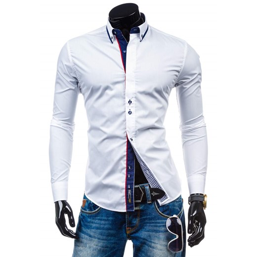 Biała koszula męska elegancka z długim rękawem Bolf 6857